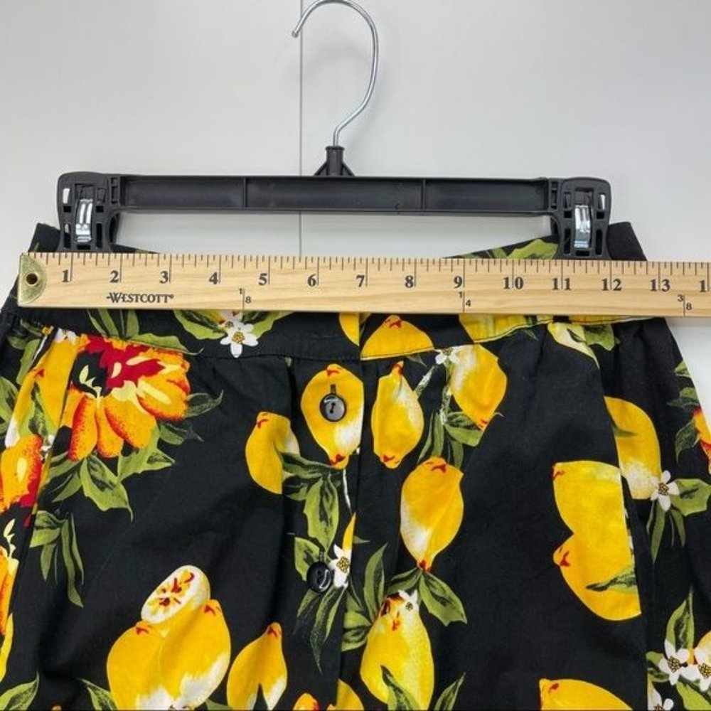 LULUMARI Large Lemon Print Black Button Front Maxi Skirt Size Small - Picture 6 of 8